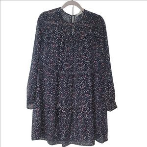 LOFT Navy Floral Chiffon Tiered Babydoll A-line Dress NWOT Size Small, Feminine